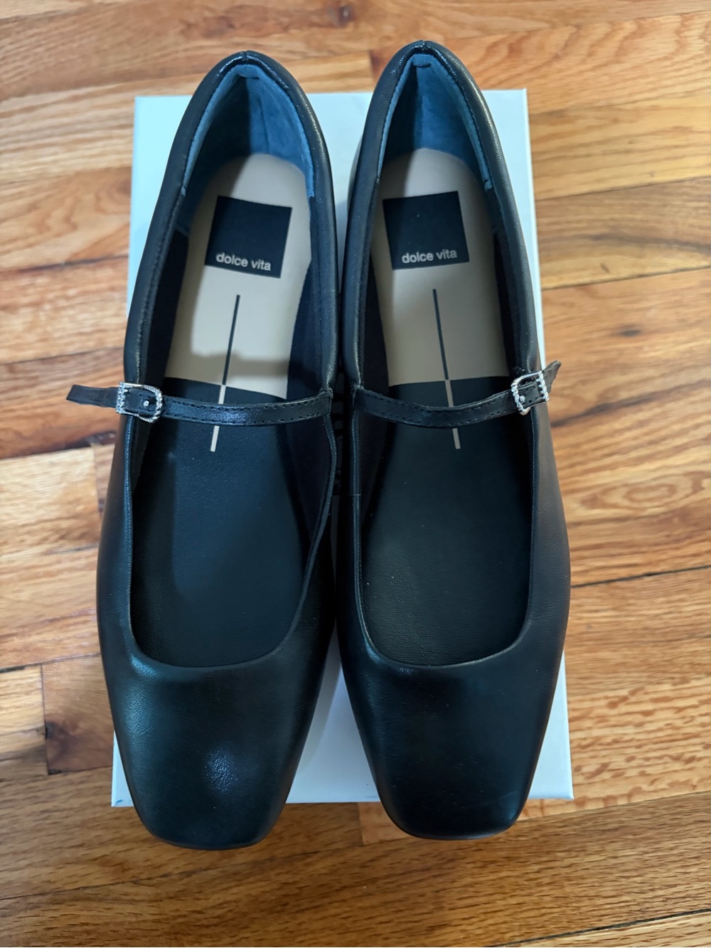 Dolce Vita Black Leather Square-Toe Mary Jane Flats Size 7.5M